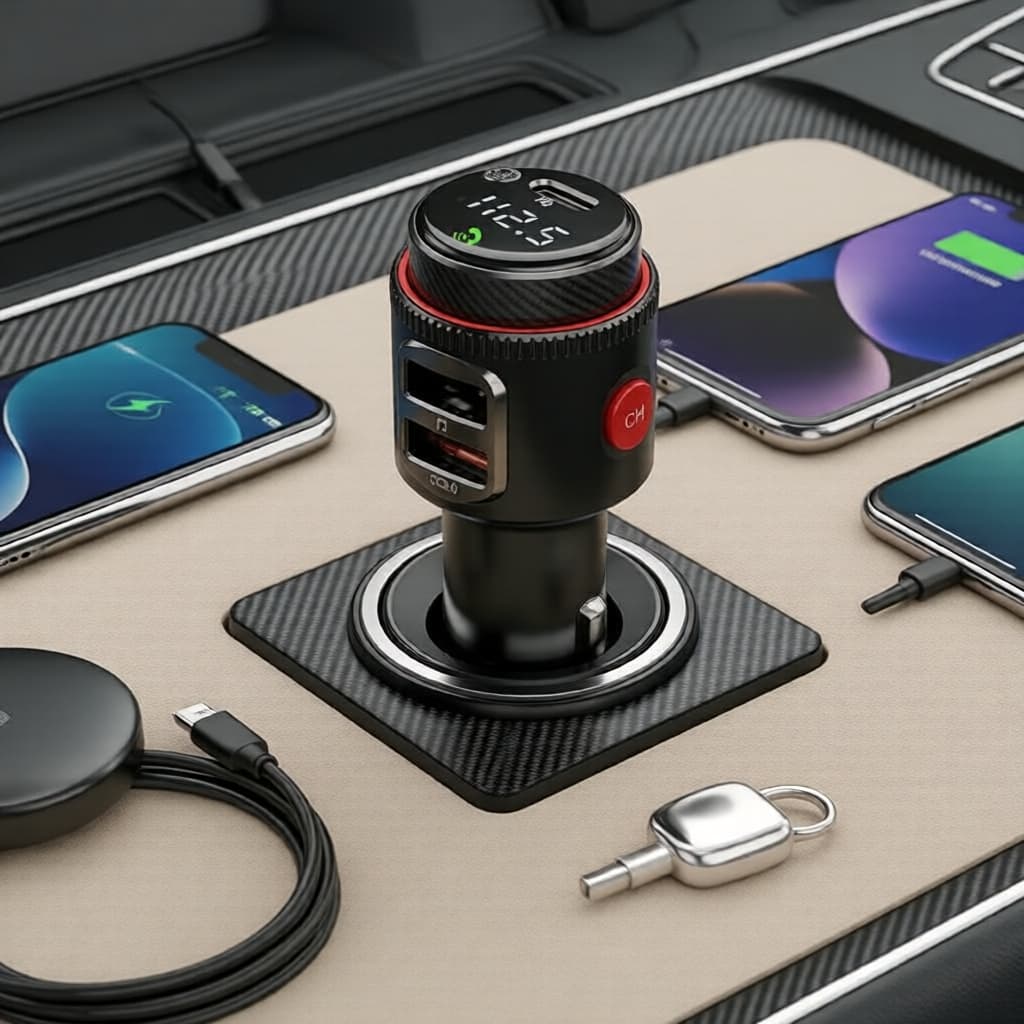 Adaptador de Rádio FM para Carro 30W PD QC, Bluetooth 5.4, Viva-Voz, Reprodução USB, Carga Rápida