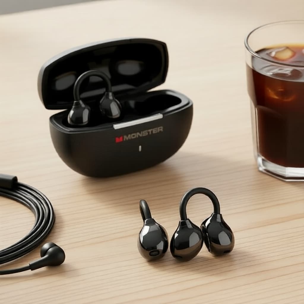 Fones de Ouvido Monster Q13 sem Fio, Design de Clipe de Orelha, Graves Profundos, Fone Gamer Bluetooth com Microfone,