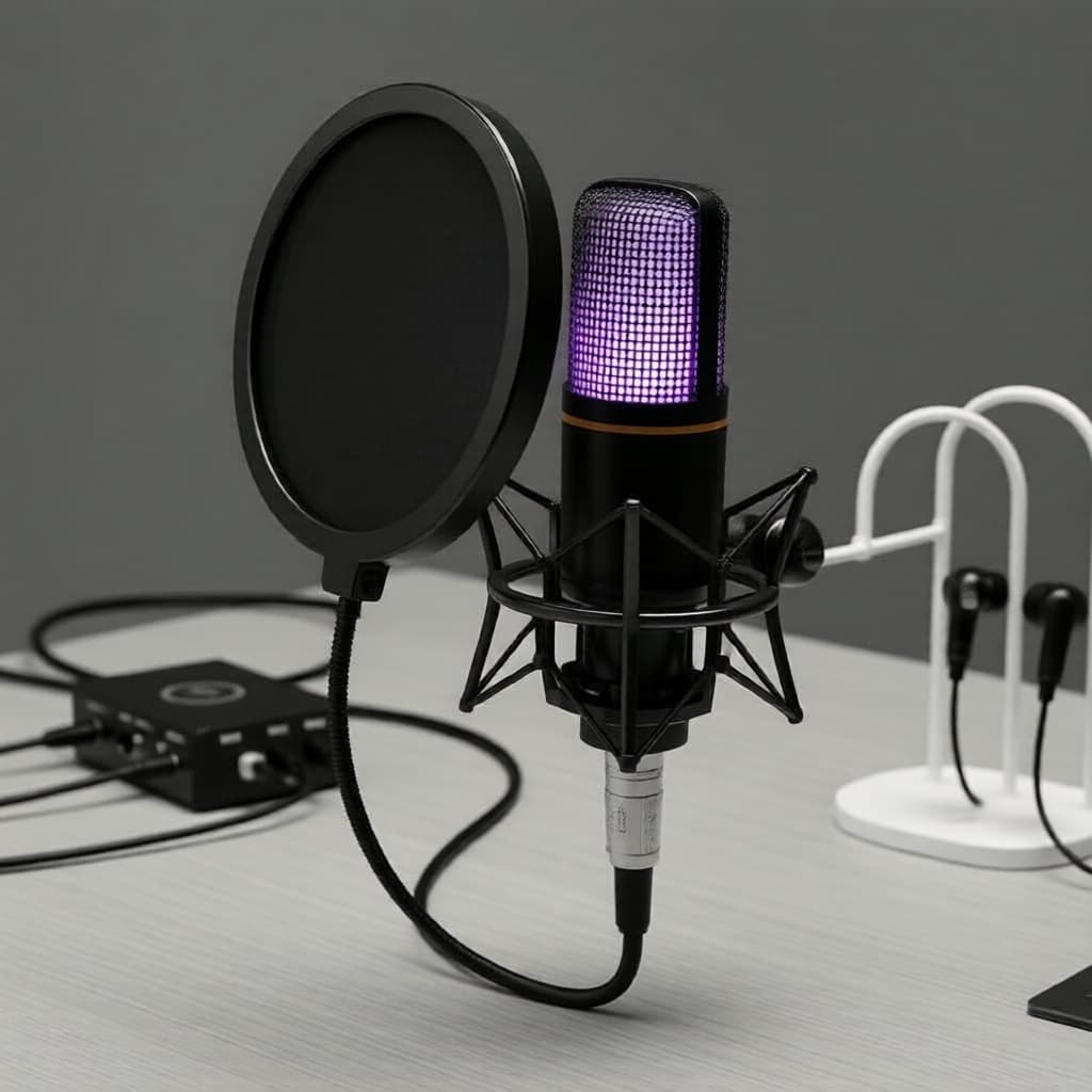 Kit de Microfone Condensador USB com RGB, Filtro Pop e Tripé para Jogos e Streaming