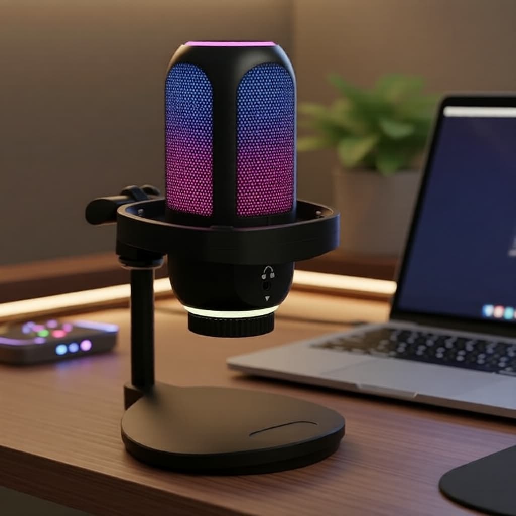 BOMGE Microfone Condensador Gamer para PC USB com luzes RGB e botão de mute