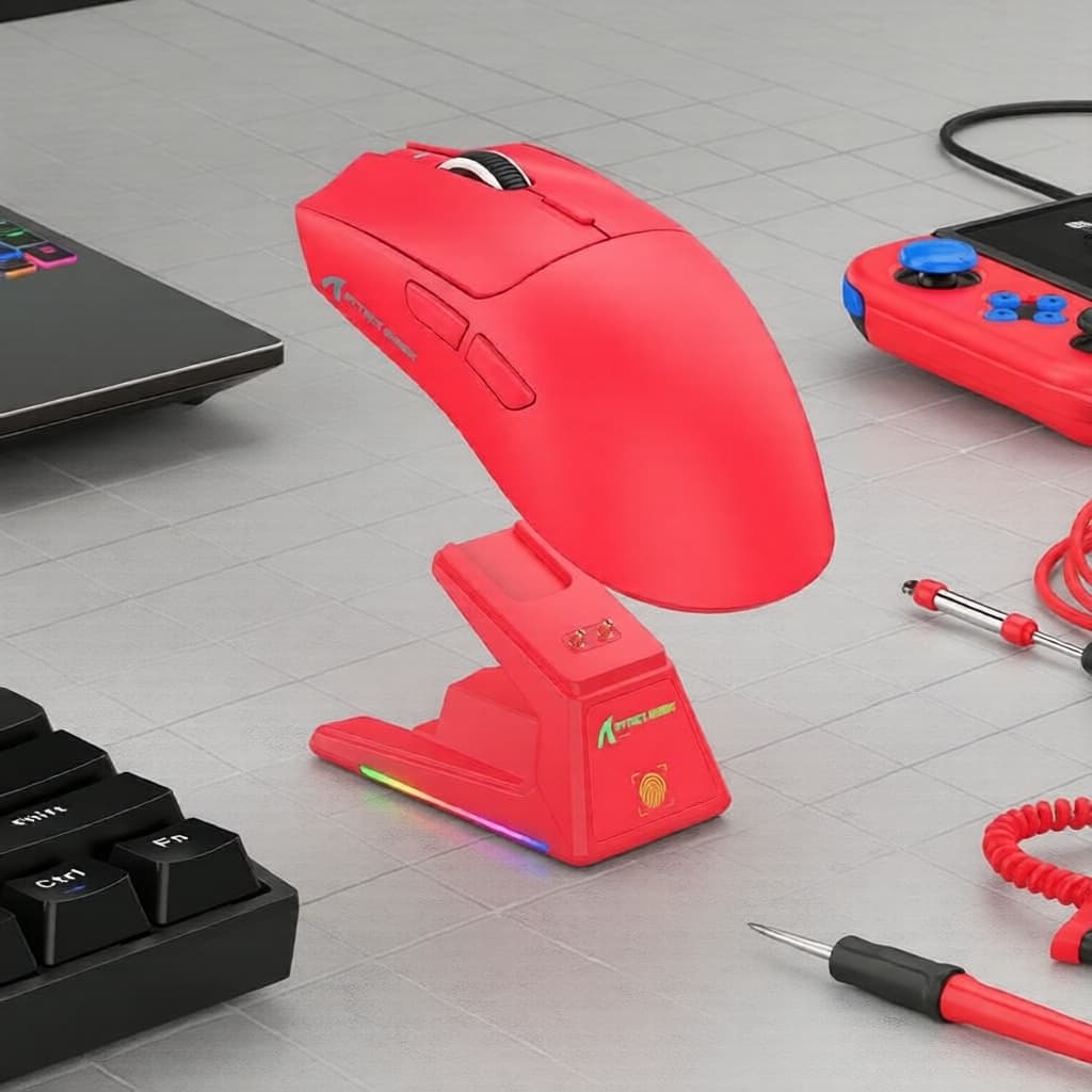 Mouse Gamer Sem Fio X1 Ataque Shark 40000DPI, PAW3395PRO, 3 Modos BT/2.4G/Com Fio, com Dock Magnético