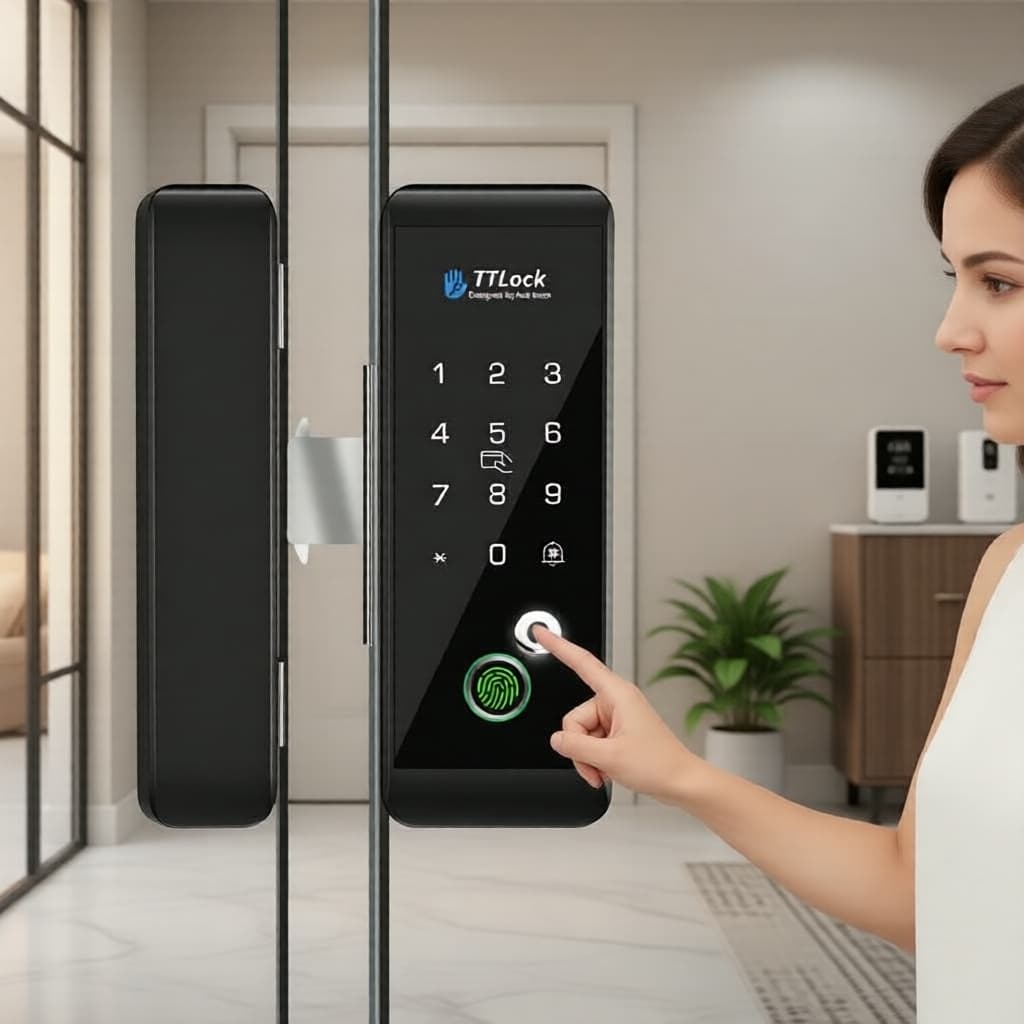 Fechadura Eletrônica para Porta de Vidro Inteligente 13,56Mhz com Aplicativo, Impressão Digital, RFID, Teclado para Uso