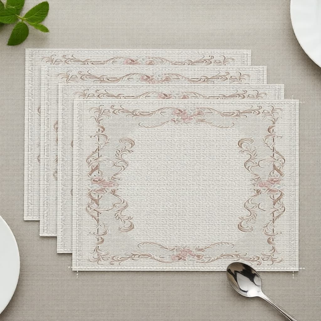 Jogo de 4 jogos americanos de linho com damasco vintage e bordado floral, tapetes de mesa elegantes para jantares,