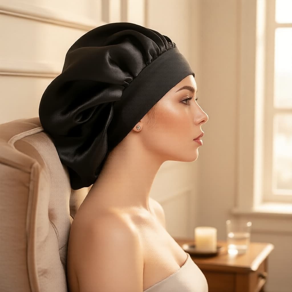 Touca de Cetim Ampla para Dormir, Protetora de Cabelo Natural e Cacheado