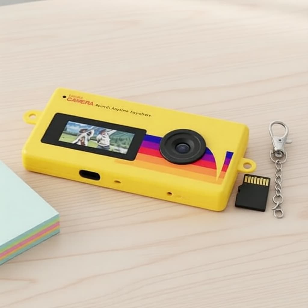 Mini Câmera Digital de Chaveiro 1080P com Cartão de Memória 32GB, Gravador de Vídeo para Viagem e Festa