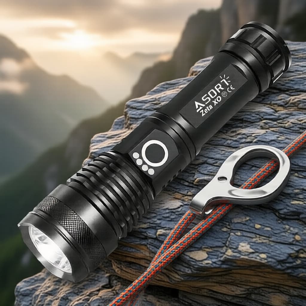 Lanterna LED recarregável USB KENSUN XHP70 4 núcleos, lanterna de mão com zoom para emergência, camping e uso ao ar