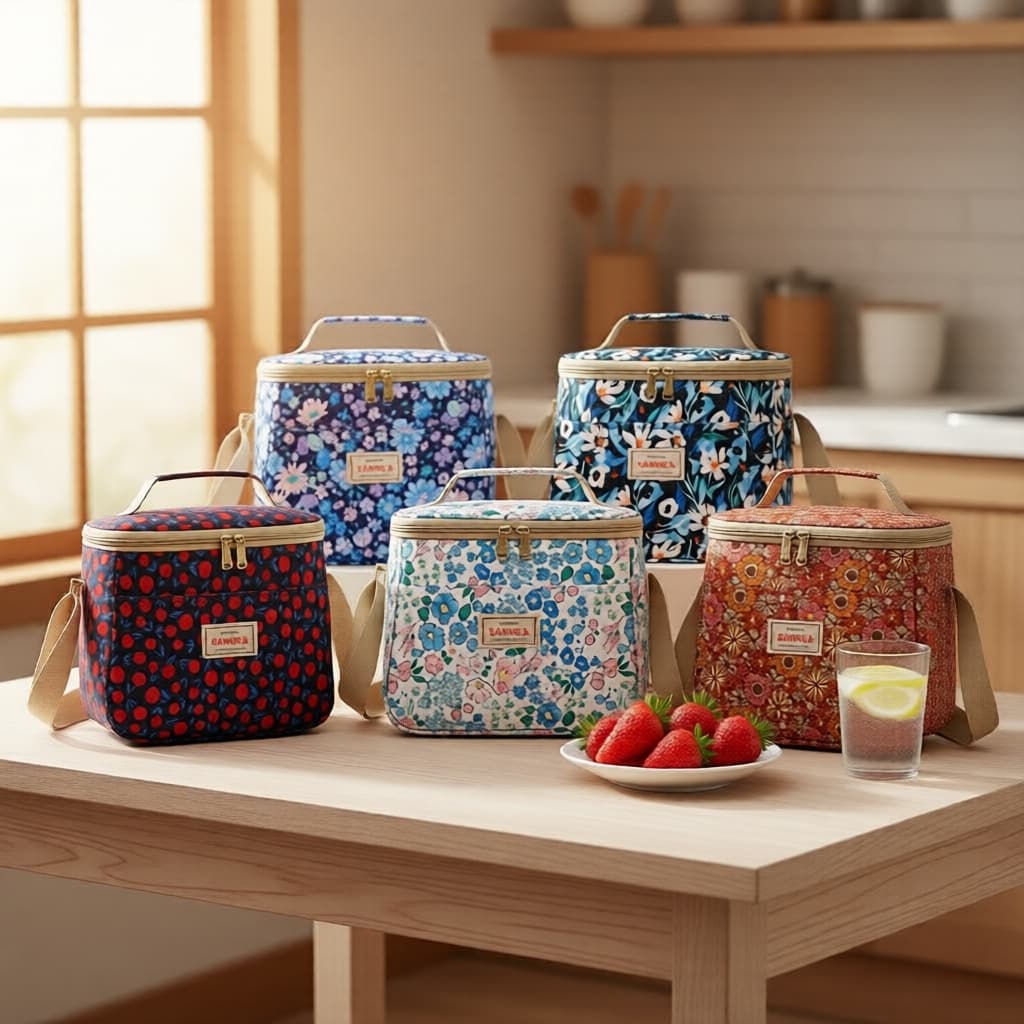 Bolsa térmica floral 7,5 L para mulheres, bolsa térmica de ombro ajustável, interior em PEVA, lancheira leve para
