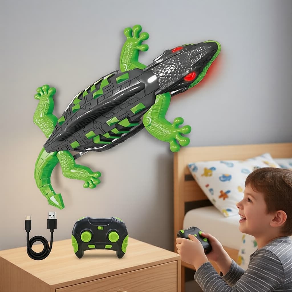 Carro Lagarto RC Infantil que escala paredes, Brinquedo Elétrico Recarregável USB, Presente para Controle Remoto ao Ar