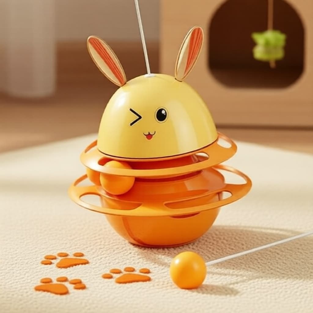 Brinquedo Tumbler para Gatos Leakage Feed Rabbit, Inclui Varinha Interativa e Bola de Trilha