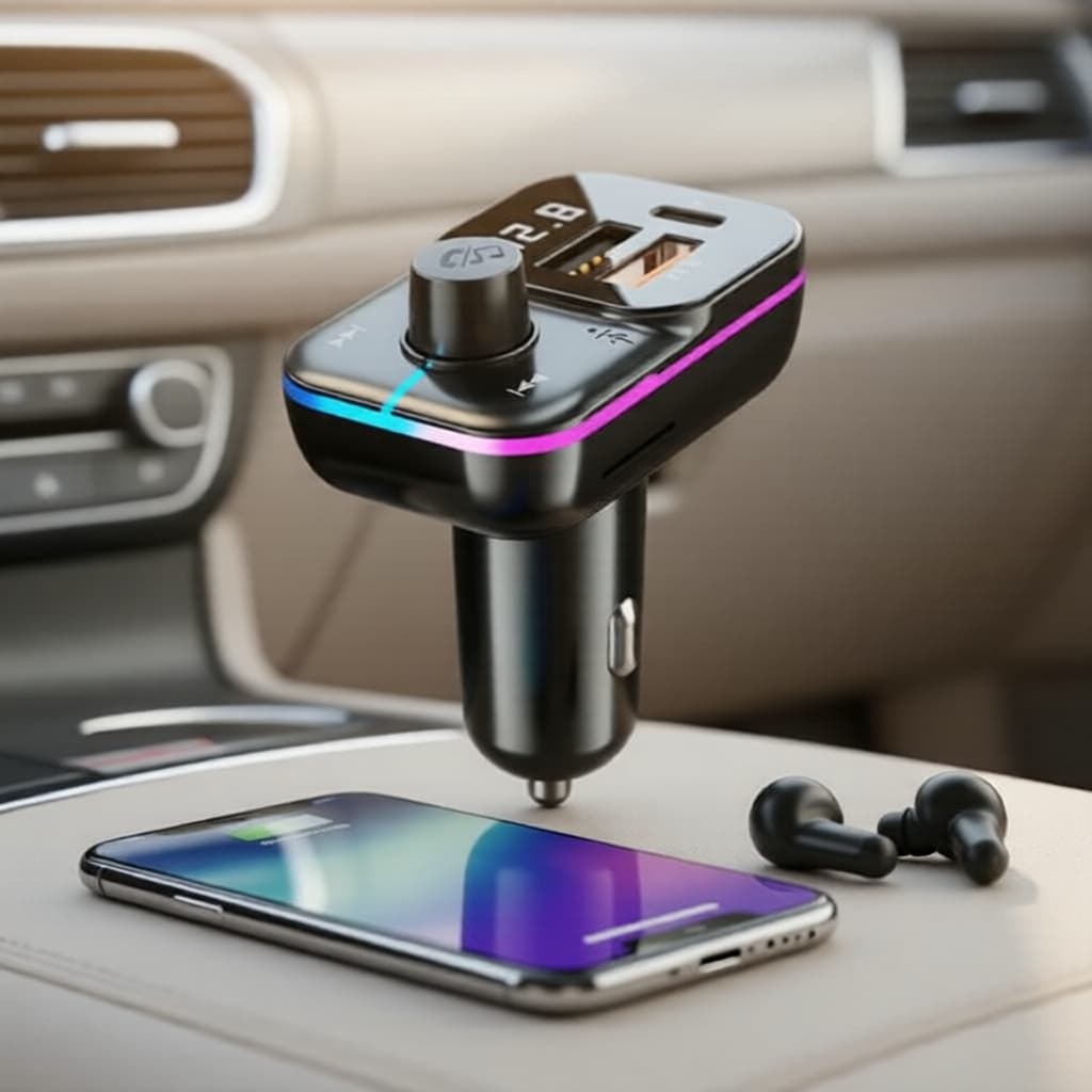 Adaptador Bluetooth 5.0 Mãos Livres para Carro com Transmissor FM, Porta USB Tipo-C PD QC3.0 e Áudio