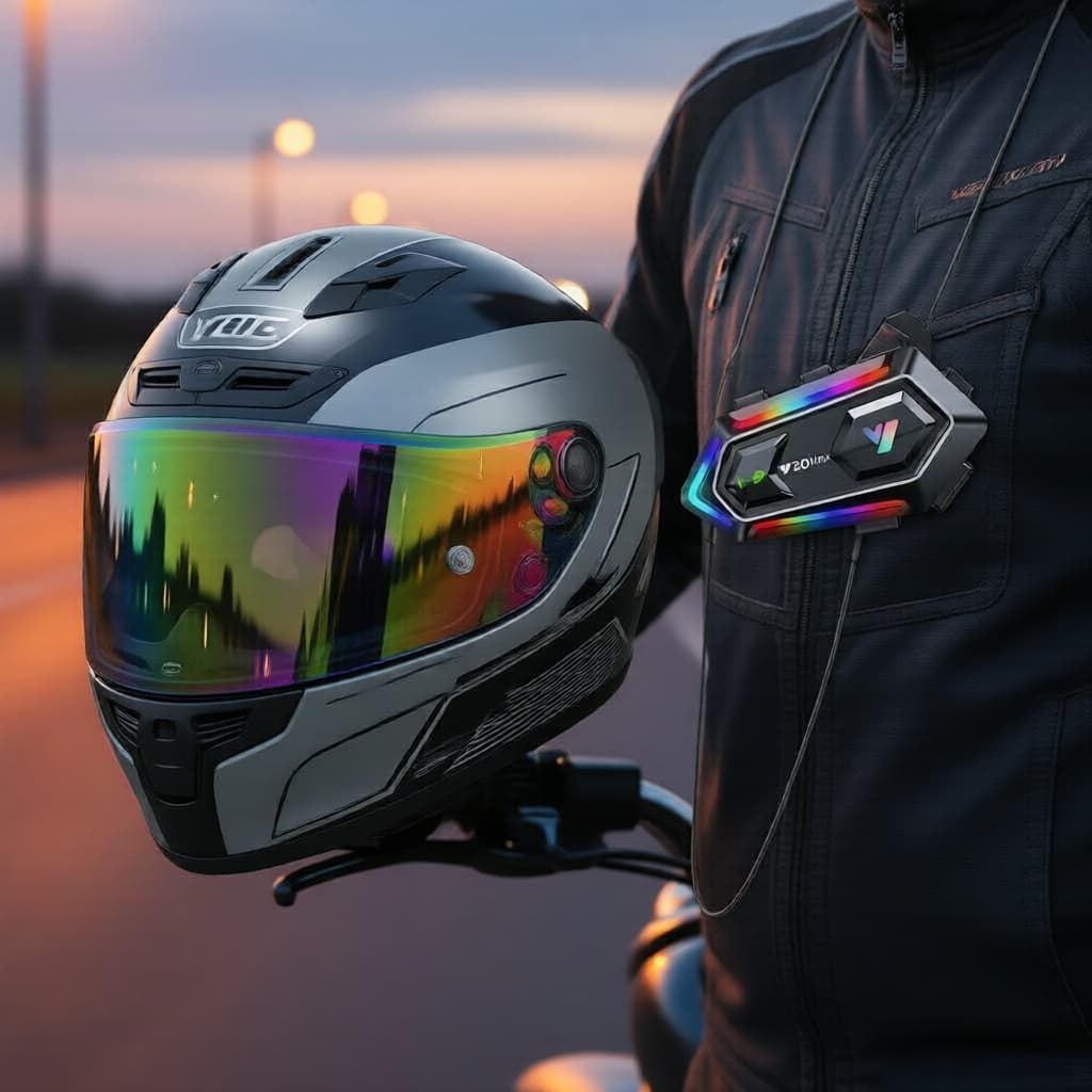 Capacete de Moto Y20 MAX Bluetooth 5.3 Intercomunicador Luz RGB 1000mAh