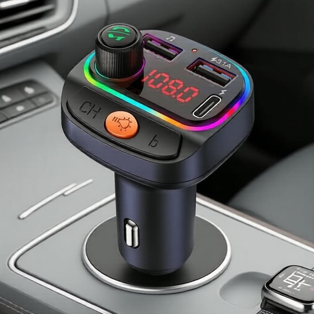 Transmissor FM Bluetooth 5.0 sem fio + Carregador Veicular + MP3 Player USB