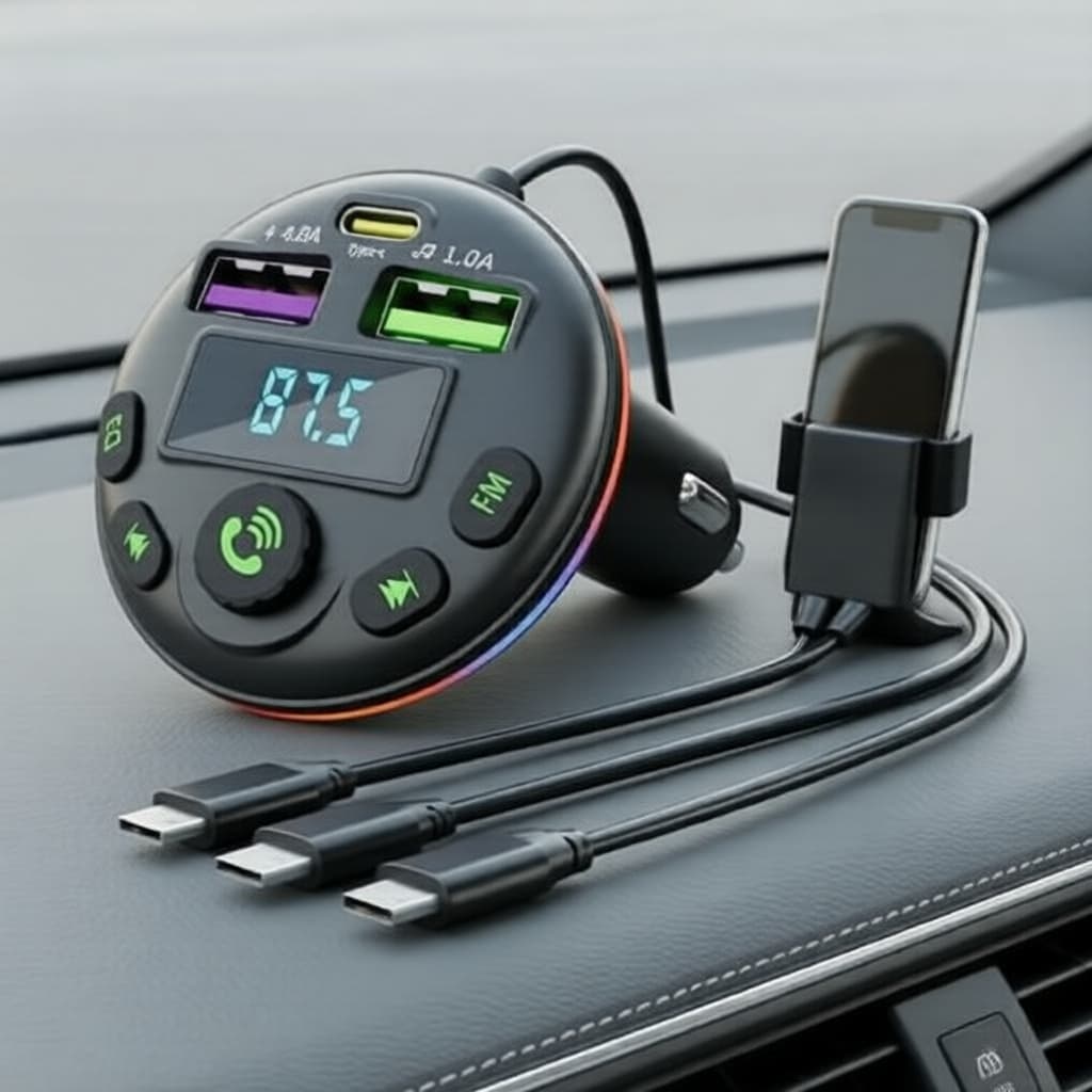 Transmissor Bluetooth 5.0 FM para Carro e Modulador MP3 com Cabo de Carregamento 3 em 1