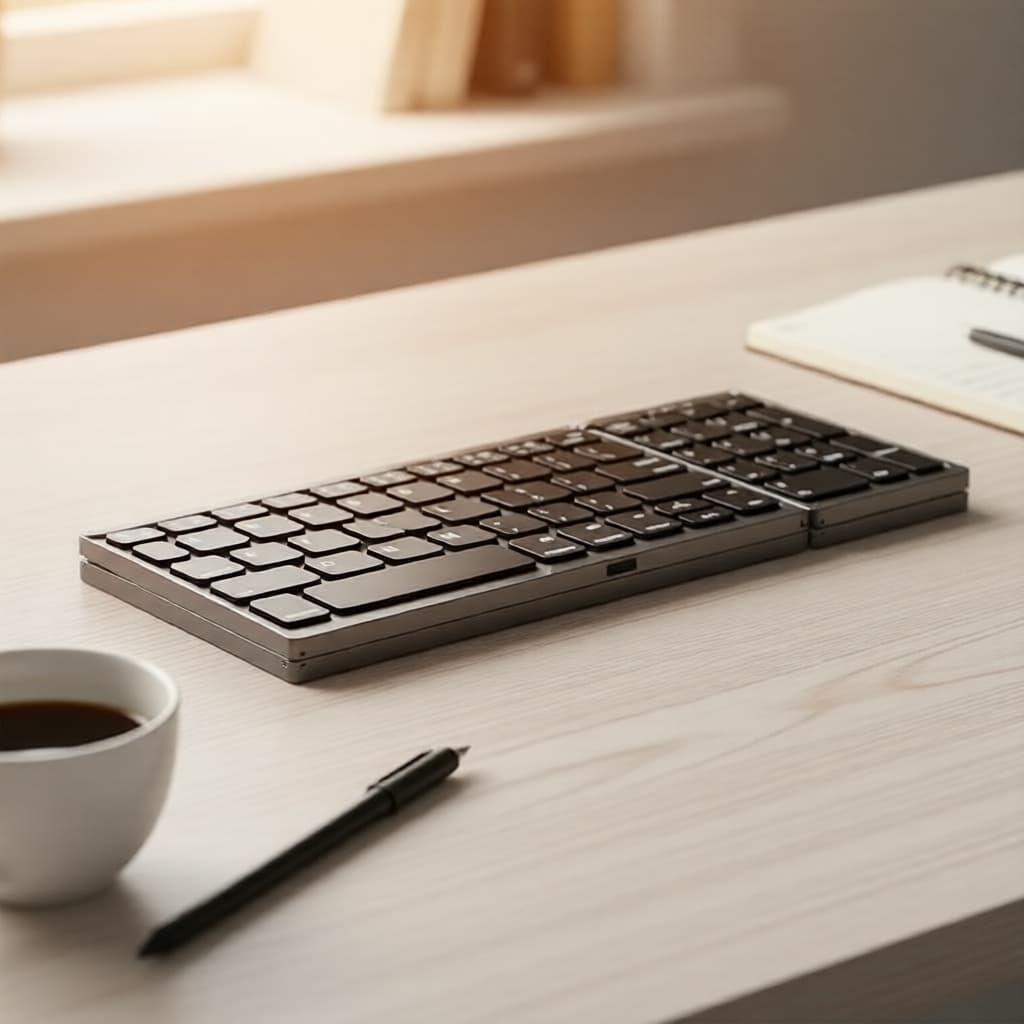 JOMAA Teclado Bluetooth Dobrável de Viagem com Teclas Numéricas, Mini Teclado Sem Fio e Recarregável para Múltiplos