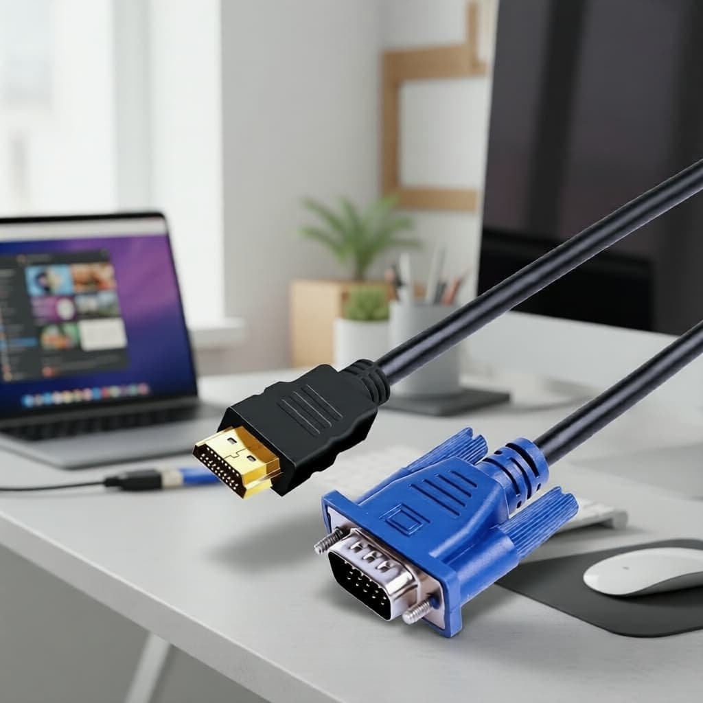 Cabo adaptador HDMI para VGA de 1 metro com áudio, cabo conversor macho-macho para PC, HDTV, projetor, PS4