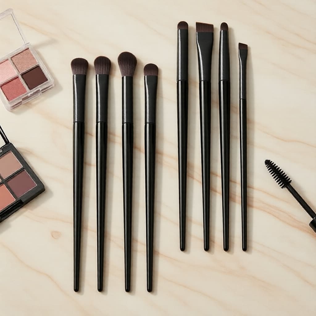Conjunto de 8 Pincéis de Maquiagem Gradient-Handle, Portátil e Multifuncional para Sobrancelha e Detalhes dos Olhos