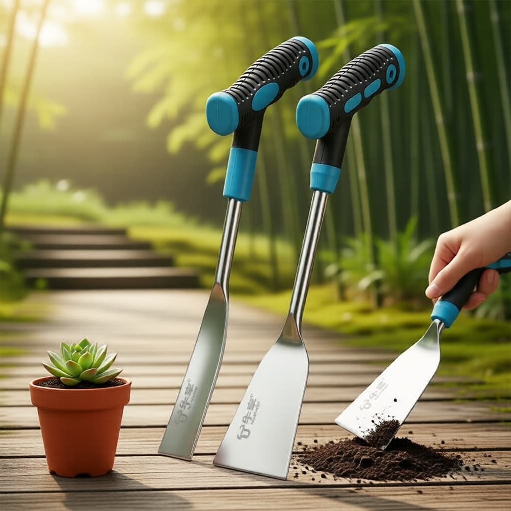 Espátula de Aço Inoxidável T-Grip, Pá Resistente Antiderrapante para Jardim e Capina