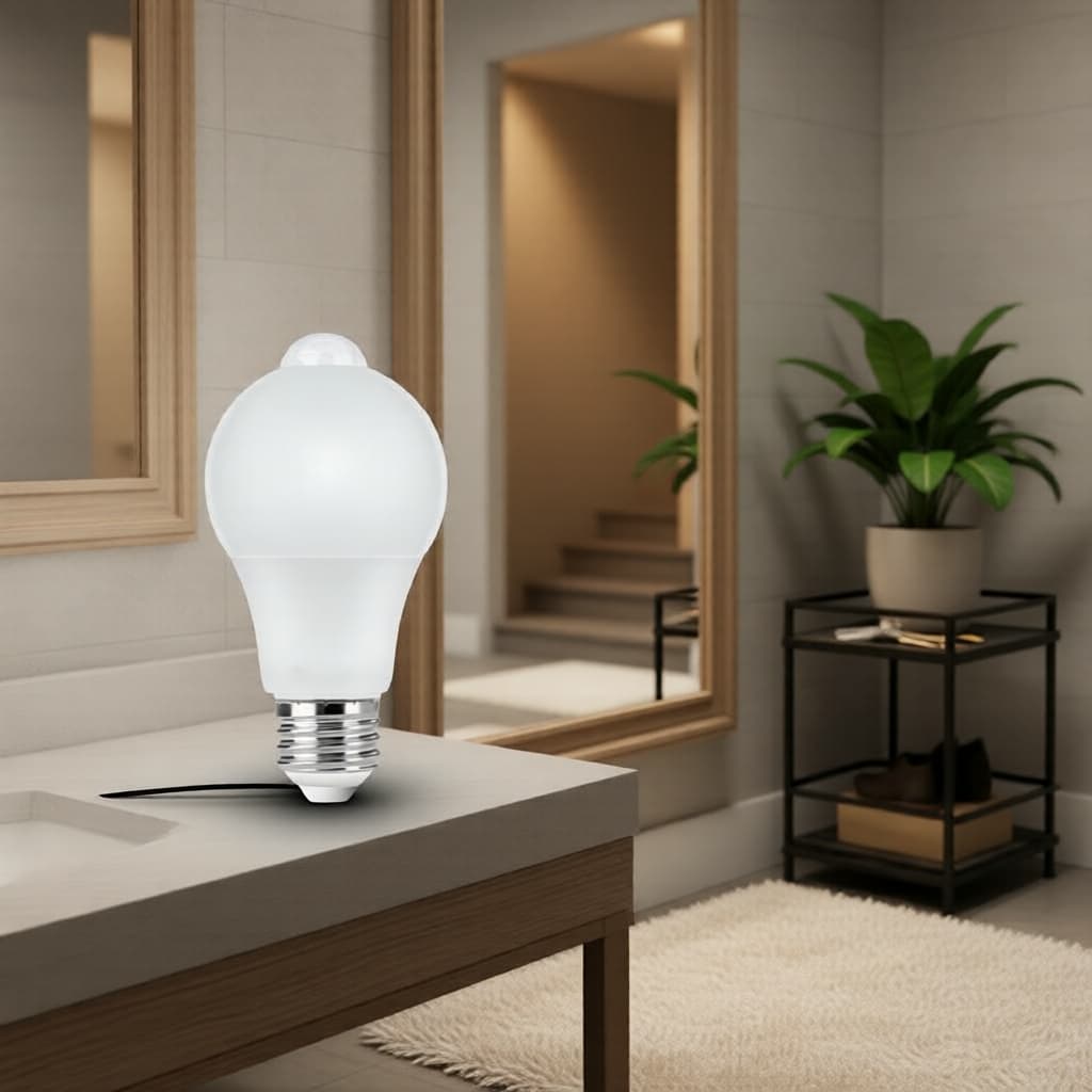 Lâmpada LED Inteligente AXUS 12W E27 com Sensor de Movimento PIR, Liga/Desliga Automático para Escada, Corredor, Quarto,