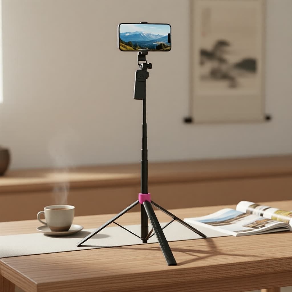Suporte de tripé portátil e extensível para celular e bastão de selfie, com controle remoto sem fio integrado para