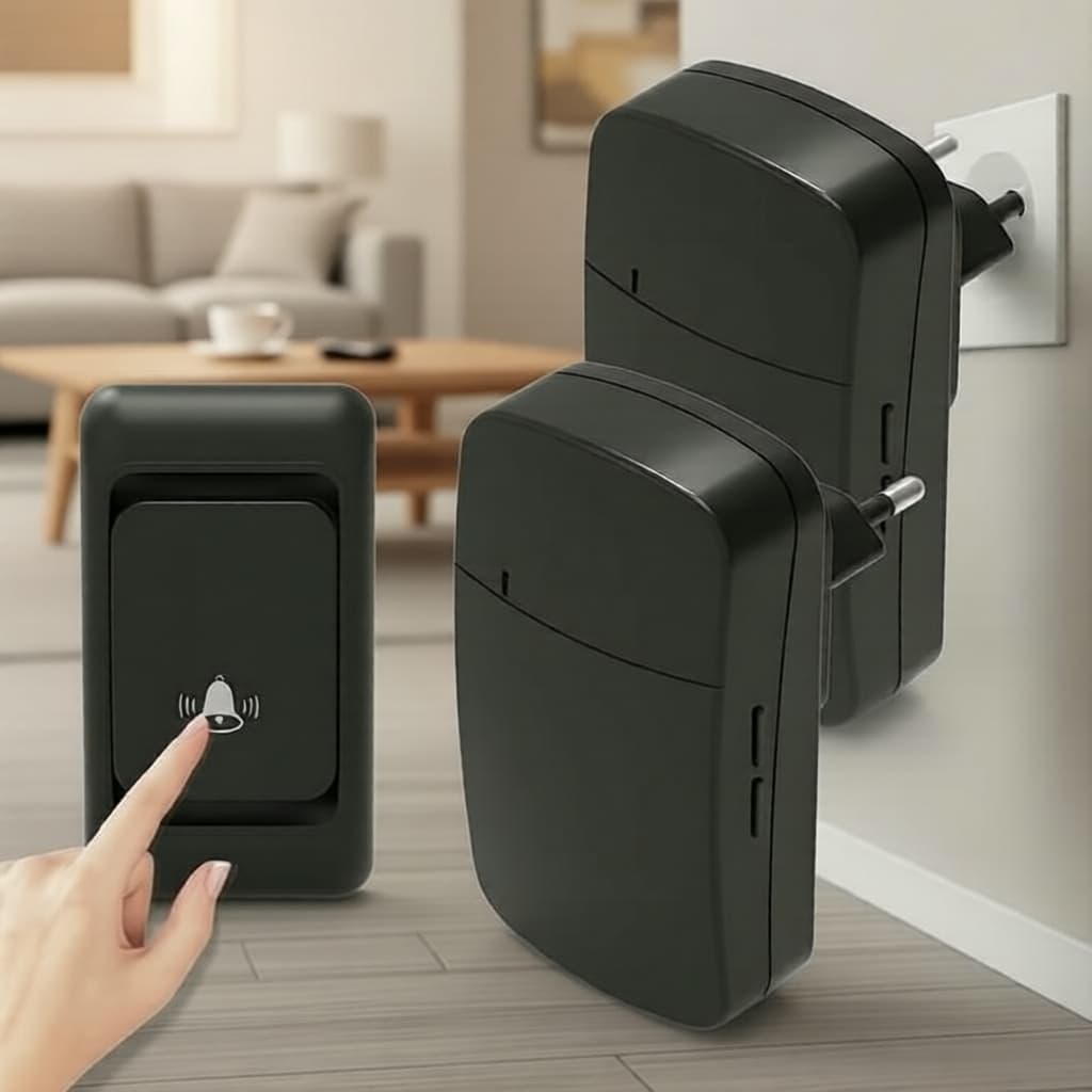 Campainha sem fio de 150 m de alcance com tomada europeia e 38 toques, campainha portátil para casa