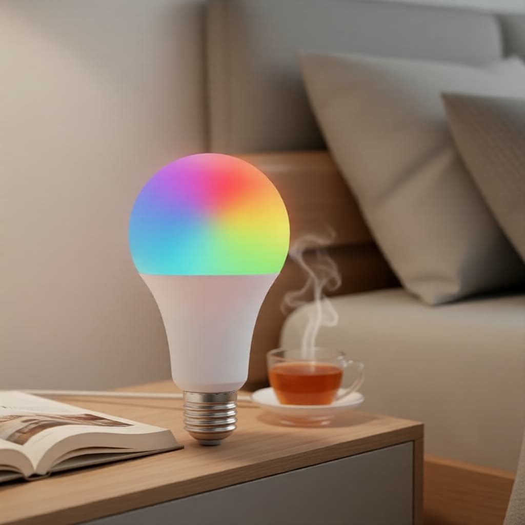 Lâmpada LED RGB E27 15W controlada por Bluetooth – Holofote inteligente com mudança de cor para casa