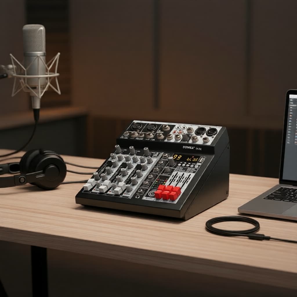 BOMGE KV4 Mesa de Som Digital com 99 Efeitos de Reverb DSP, Mesa de Som 4 Canais com Bluetooth e Phantom Power +48V
