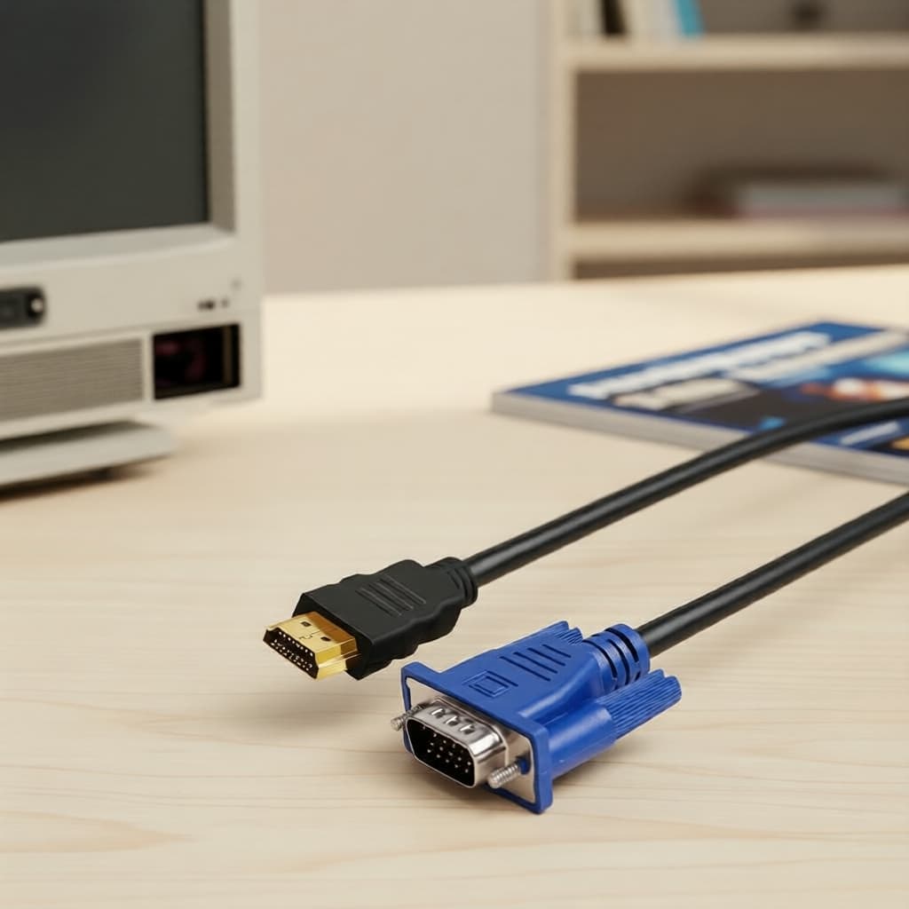 Conversor HDMI para VGA 1080p de 1 metro com áudio, cabo adaptador macho para macho para PC, HDTV, projetor, PS4