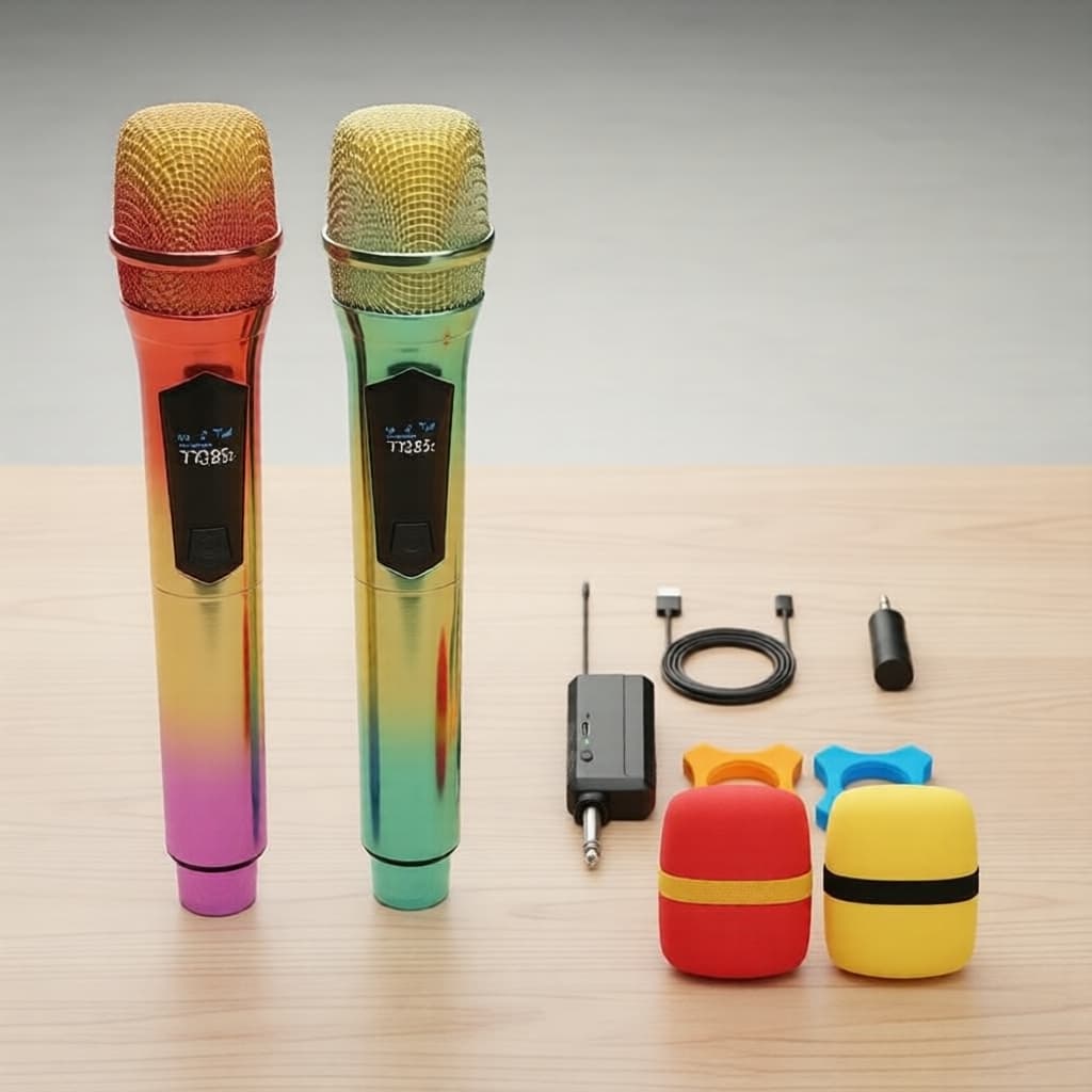 Kit de Microfone Sem Fio, Microfone Dinâmico Recarregável de Mão, Receptor para Amplificador de Karaokê Pro Max X
