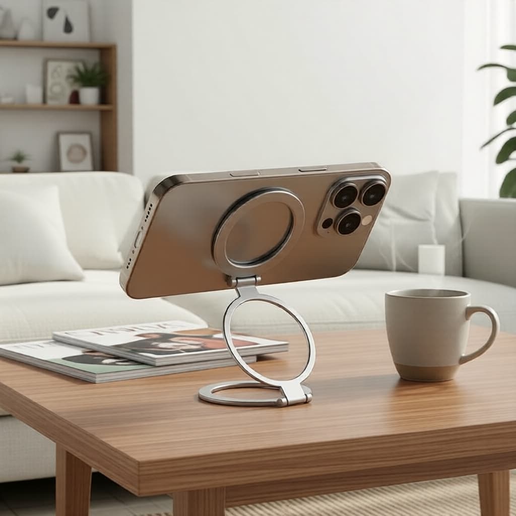 Anel Magnético Dobrável com 3 Camadas e Suporte para iPhone/Samsung/Huawei/Xiaomi – Aderência Dupla Face para Academia
