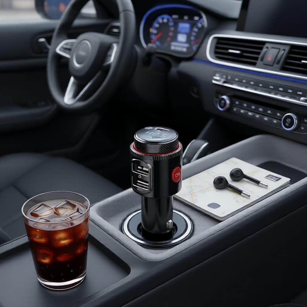 Transmissor Bluetooth 5.4 FM para Carro 30W PD/QC, Viva-voz, USB para Música, Carregamento Rápido