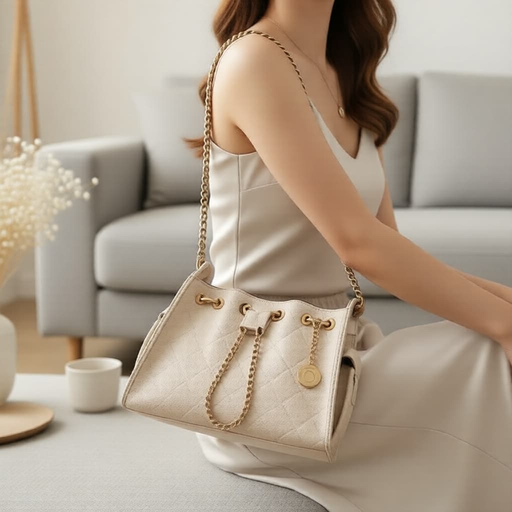 Bolsa de corrente acolchoada de luxo para mulheres: bolsa de ombro/tiracolo vintage sólida com mini bolsa de mão de