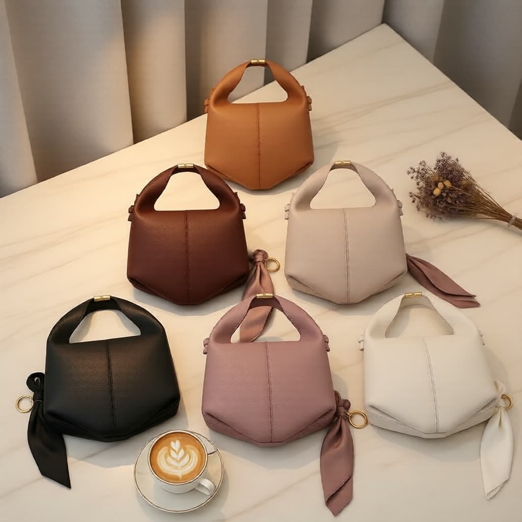 Bolsa tiracolo de couro macio estilo balde marrom com inspiração coreana, bolsa de mão mini feminina, alça ajustável