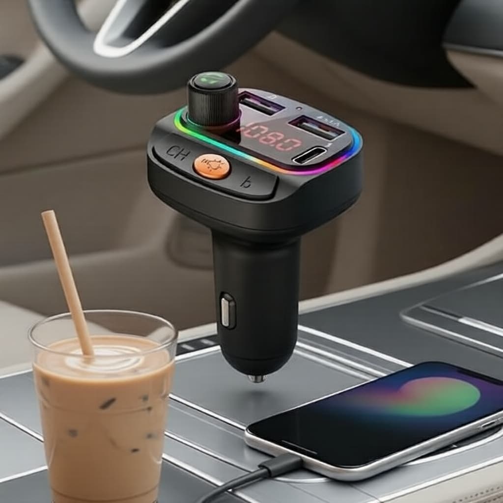 Transmissor FM Bluetooth 5.3 para carro, chamadas sem as mãos, MP3 Player, dupla entrada USB, display LED