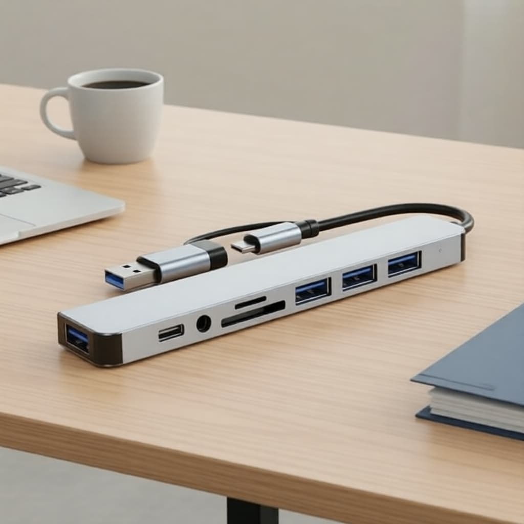 Hub USB C Splitter 8 em 2 Extensor USB com 4 portas USB 1 porta USBC leitor de cartões TF/SD saída de áudio compatível