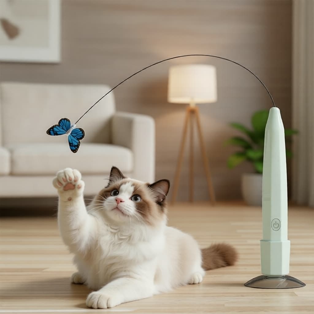 Varinha de Borboleta Elétrica para Gatos, Ventosa e Brinquedo Recarregável USB para Gatos