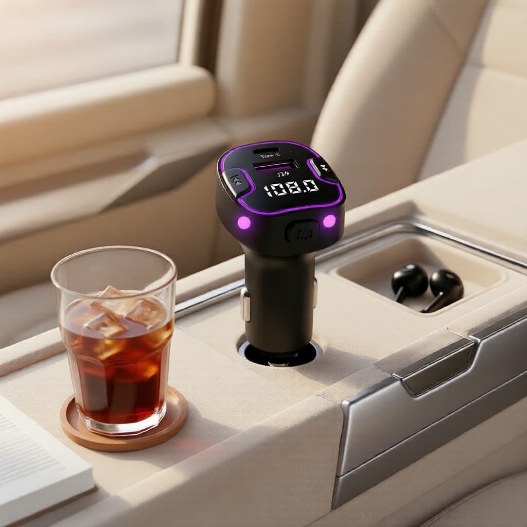 Adaptador Bluetooth Duplo para Carro com Transmissor FM e Streaming de Áudio Mãos Livres