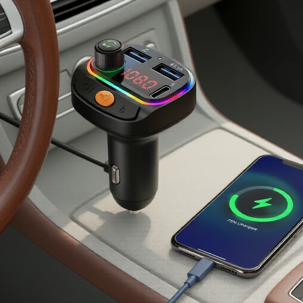 Transmissor FM Bluetooth 5.1 C15 para Carro, MP3 Player Sem Fio, Viva-Voz, Receptor de Áudio, Modulador FM Tipo C,