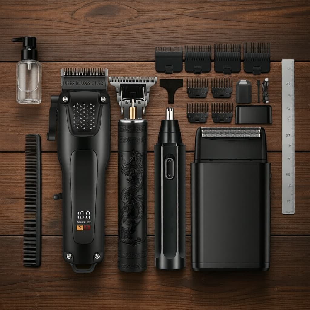 Conjunto de cuidados pessoais masculino, aparador sem fio 4 em 1 para cabelo e barba, barbeador elétrico, aparador de