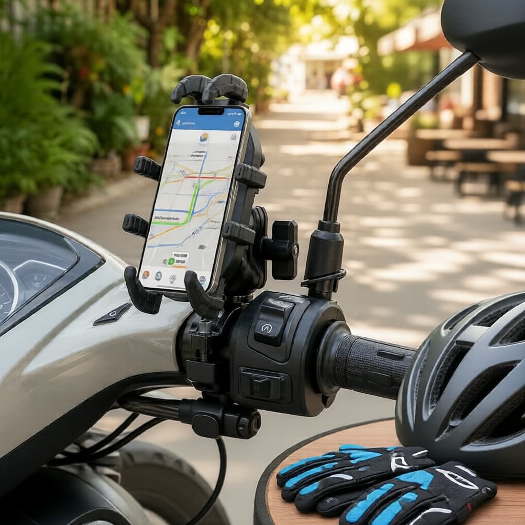 Suporte Antiderrapante e Antichoque para Motos com Braçadeira de Polvo