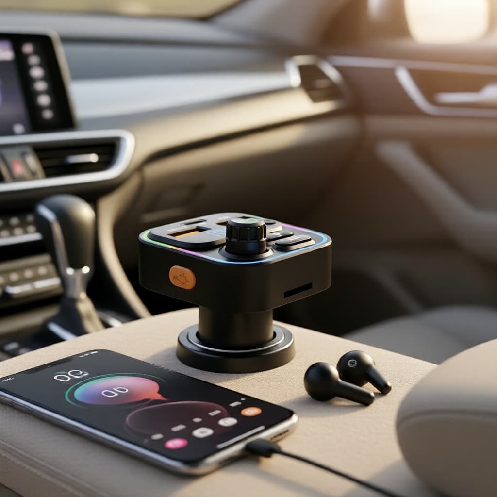 Transmissor FM Bluetooth 5.0 para Carro Mãos Livres, QC3.0 PD Dupla USB, Luz Ambiente, MP3