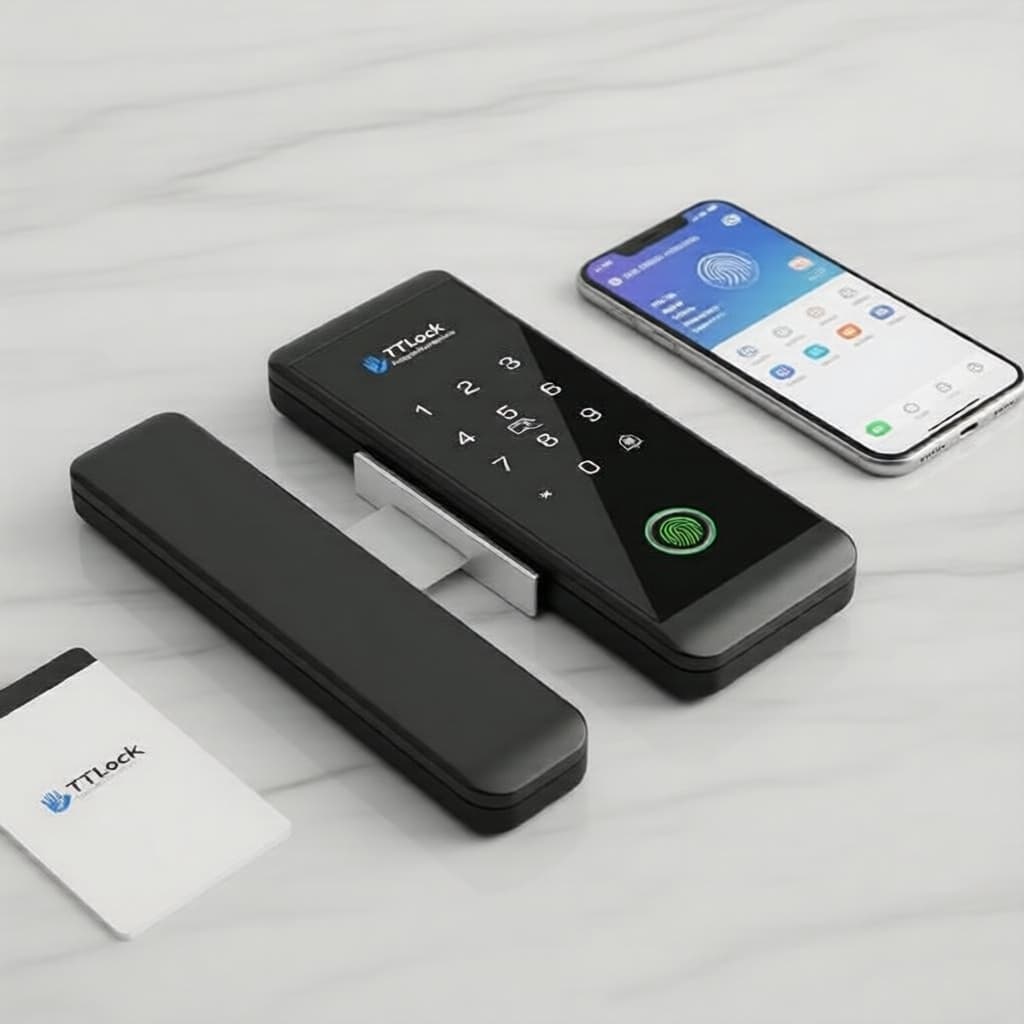 Fechadura Inteligente de Vidro com Cartão RFID 13,56MHz, Controle por Aplicativo, Impressão Digital e Teclado para