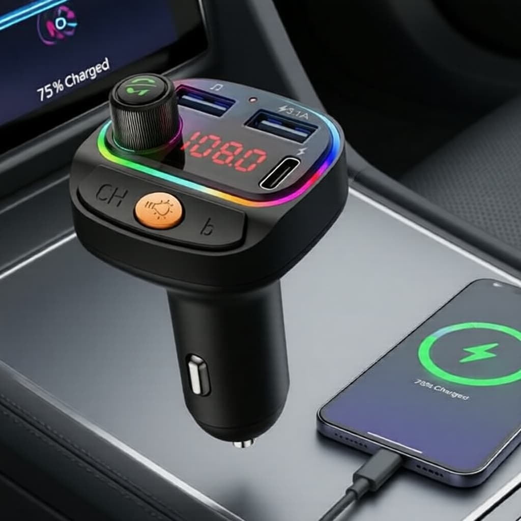 C15 Transmissor FM sem fio Bluetooth 5.1 para carro, reprodutor de MP3, modulador FM para áudio sem uso das mãos, tipo