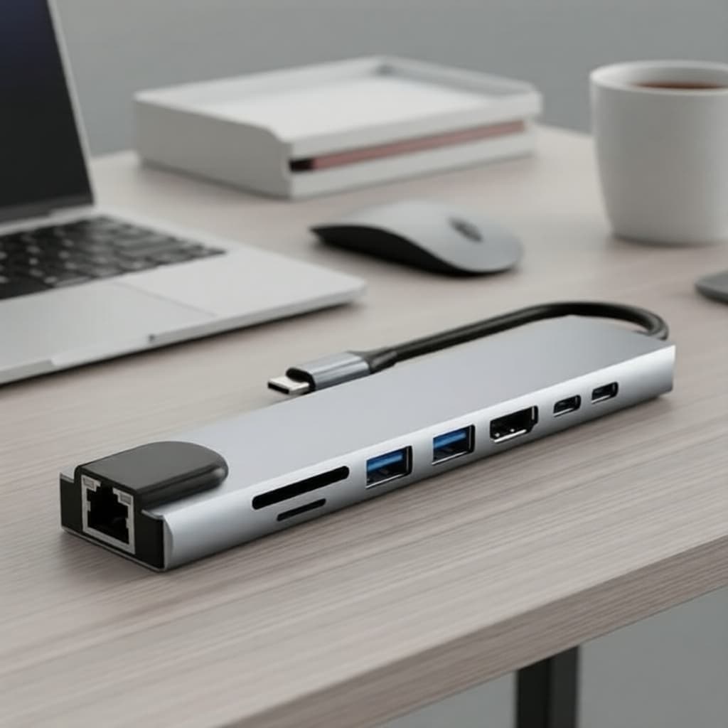 Hub 8 em 1 Tipo C 4K HDMI RJ45 SD TF Leitor de Cartões USB para MacBook Laptop PC