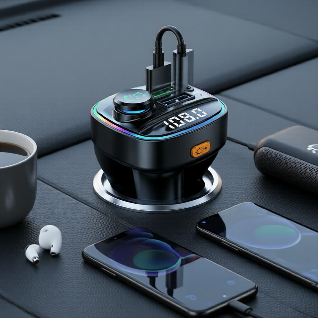Transmissor FM Bluetooth para Carro com Adaptador de Rádio, MP3 Player e Carregamento USB Duplo