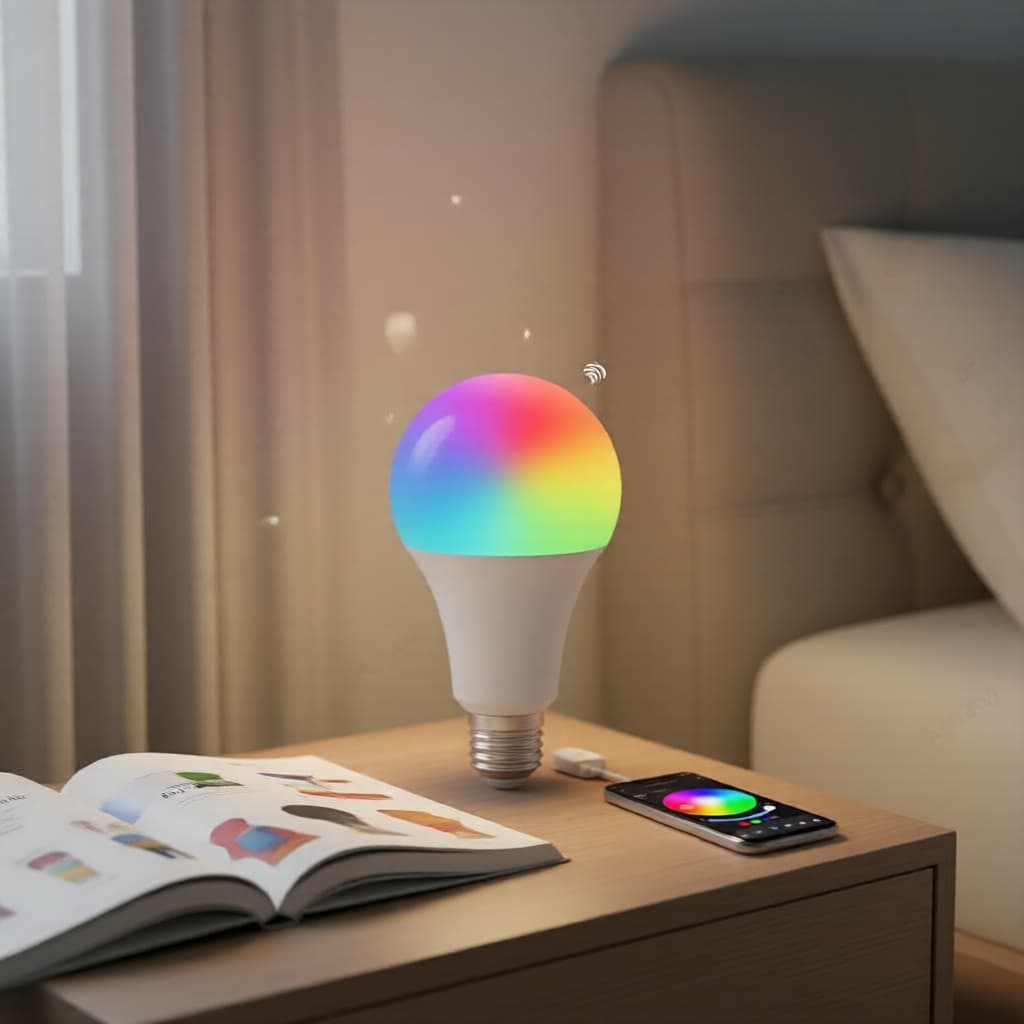 Lâmpada LED Inteligente RGB Bluetooth 15W E27 – Foco de Mudança de Cor e Dimerização para Iluminação Residencial