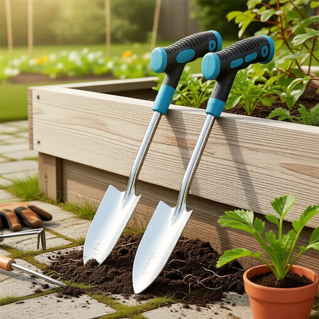 Pá de uma peça resistente, cabo T antiderrapante em aço inoxidável, pá de jardim multiuso