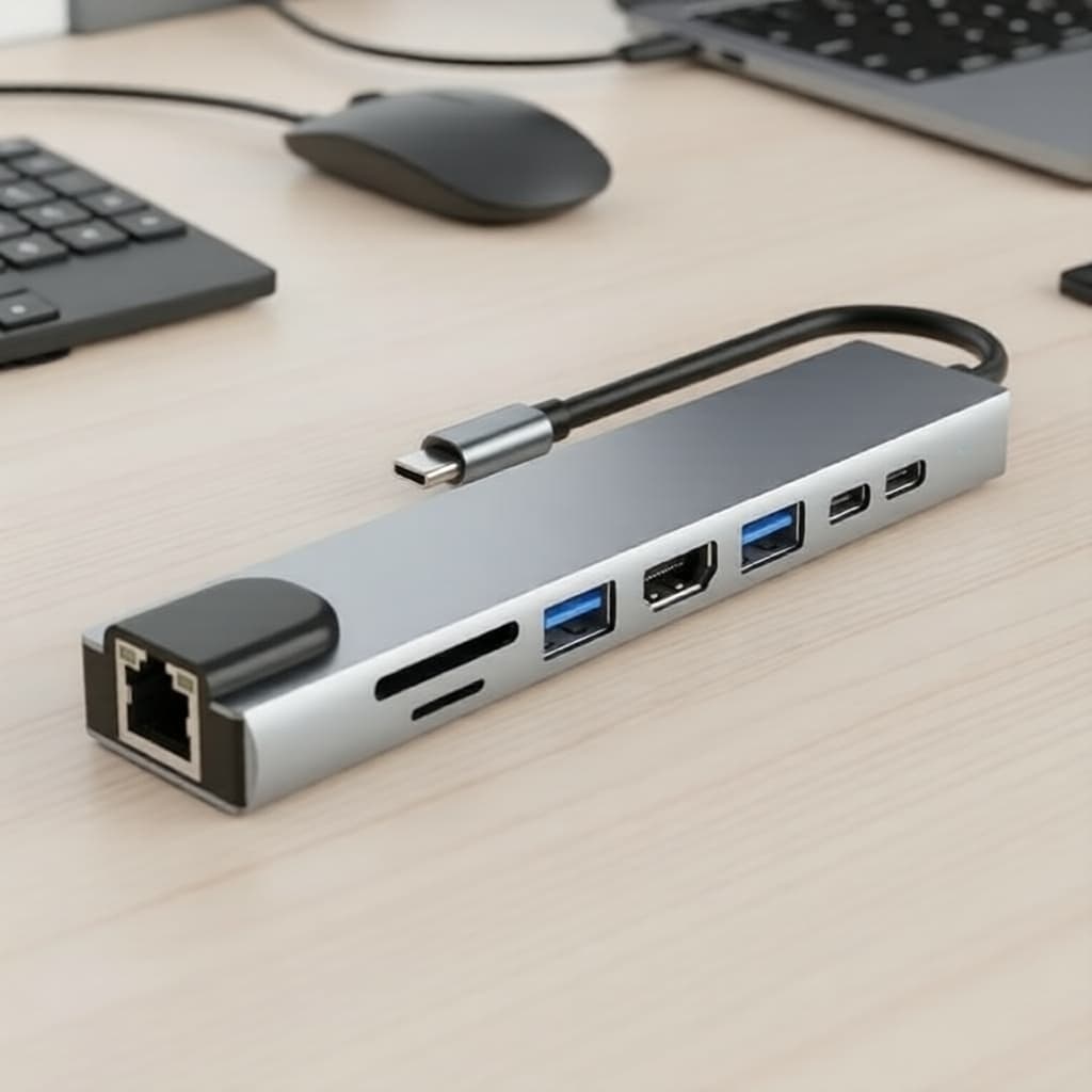 Hub USB-C 8EM1 Adaptador Multiportas 4K HD RJ45 Ethernet USB3.0 Leitor de Cartão PD TF SD