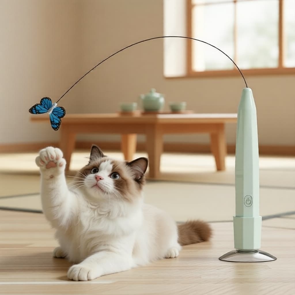Varinha de Penas para Gatos com Recarga USB, Brinquedo de Ventosa com Borboleta para Gatos de Interior