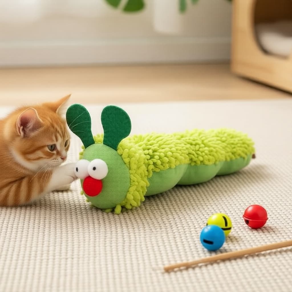 Brinquedo de Erva-do-gato em Formato de Lagarta com Prata-do-gato e Catnip para Gatos, Interativo
