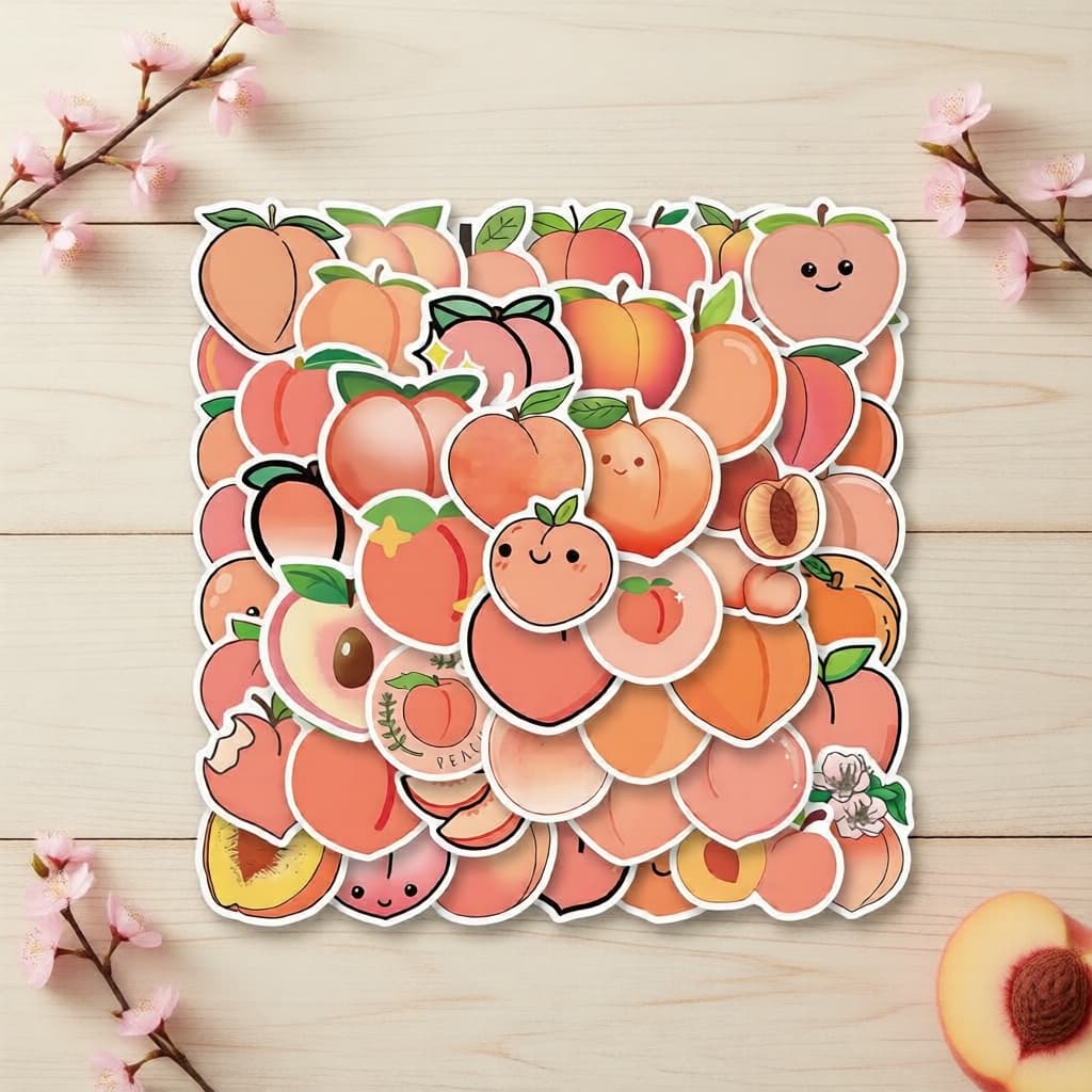 Pacote de Adesivos de Frutas de Pêssego Fofo (250 unidades) - Ideal para Scrapbooking, Garrafas e Capas de Violão